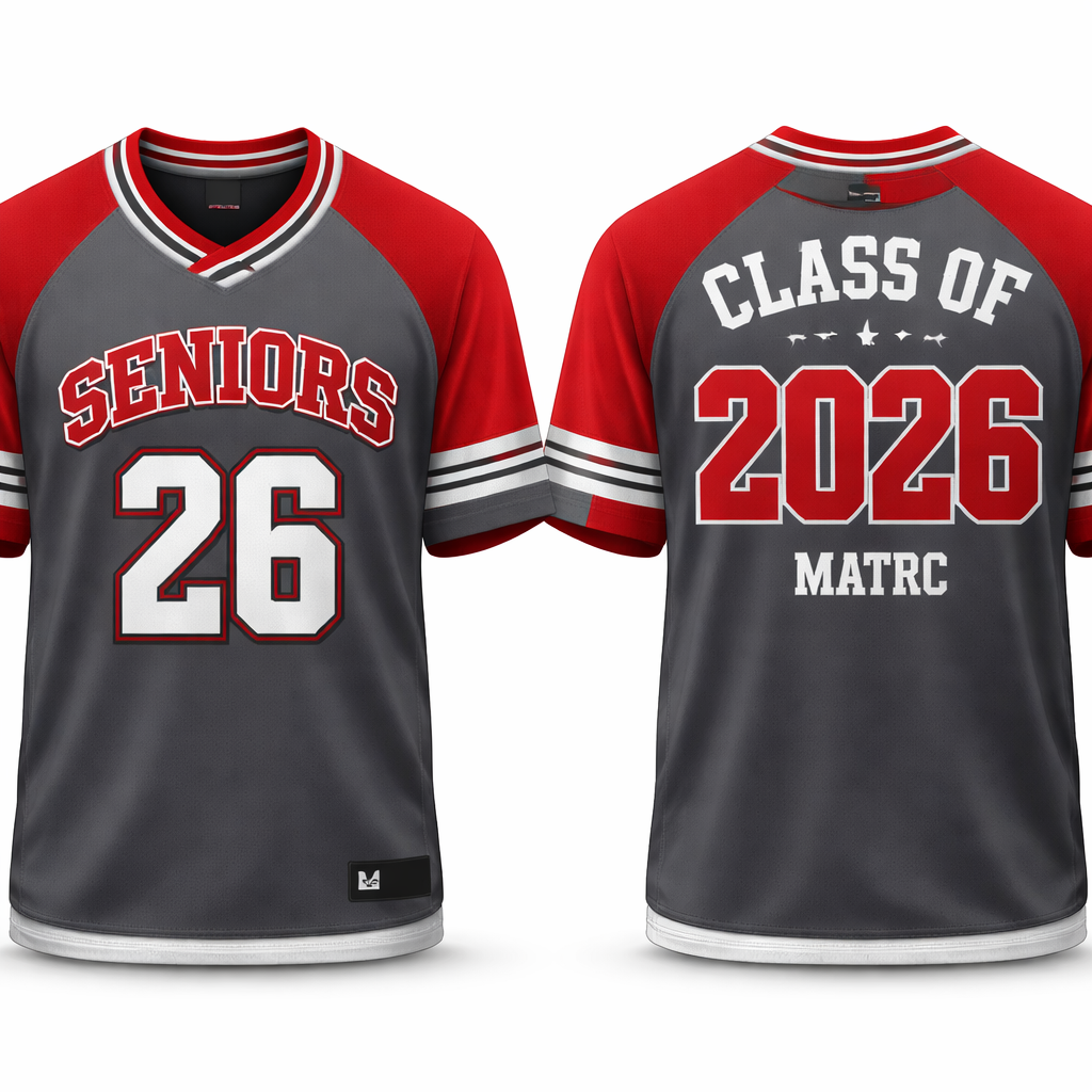 a red grey and white school jersey for matric written seniors class of 2026
a red grey and white school jersey for matric written seniors class of 2026, show front and back