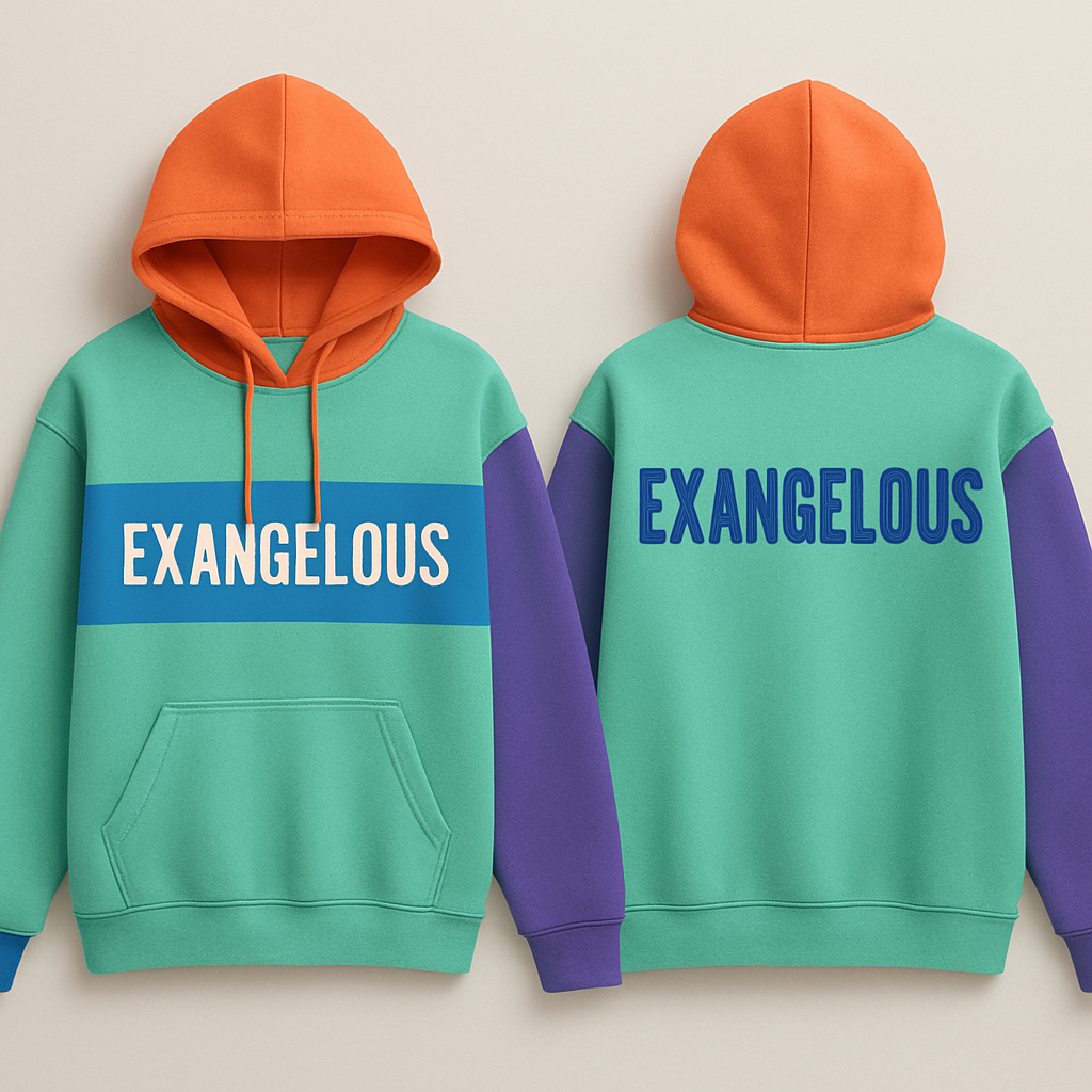 I want hoody and brands name is EXANGELOUS and give me minimalizm and interesting colours
I want hoody and brands name is EXANGELOUS and give me minimalizm and interesting colours
, streetwear style, show front and back
