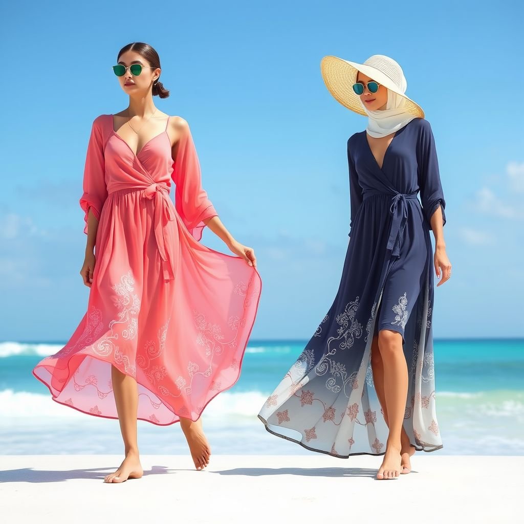 Modest Swimwear/cover ups for Women, skirts, with DV on it
Design a collection of modest swimwear and cover-ups for women, featuring flowing skirts adorned with delicate DV motifs. Embrace summer’s warmth through vibrant colors, lightweight fabrics, and playful patterns, blending elegance with comfort. Include chic, breathable materials, long sleeves, and stylish wraps that capture the essence of sun-soaked beach days.
