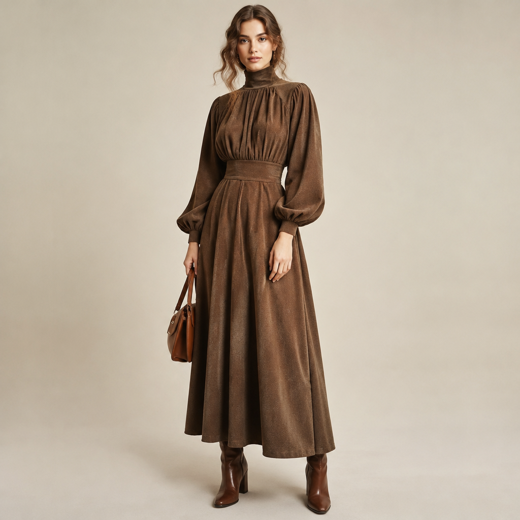 A Female Dress design, suitable for Fall. IQ fashion aesthetics. Current season is Autumn in IQ. Present it as professional fashion catalogue photography: the garment is the subject, shown full-length with editorial styling, neutral posing and tasteful, non-suggestive framing.
photorealistic fashion design, A Female Dress design, suitable for Fall. IQ fashion aesthetics. Current season is Autumn in IQ. Present it as professional fashion catalogue photography: the garment is the subject, shown full-length with editorial styling, neutral posing and tasteful, non-suggestive framing., just the design no text