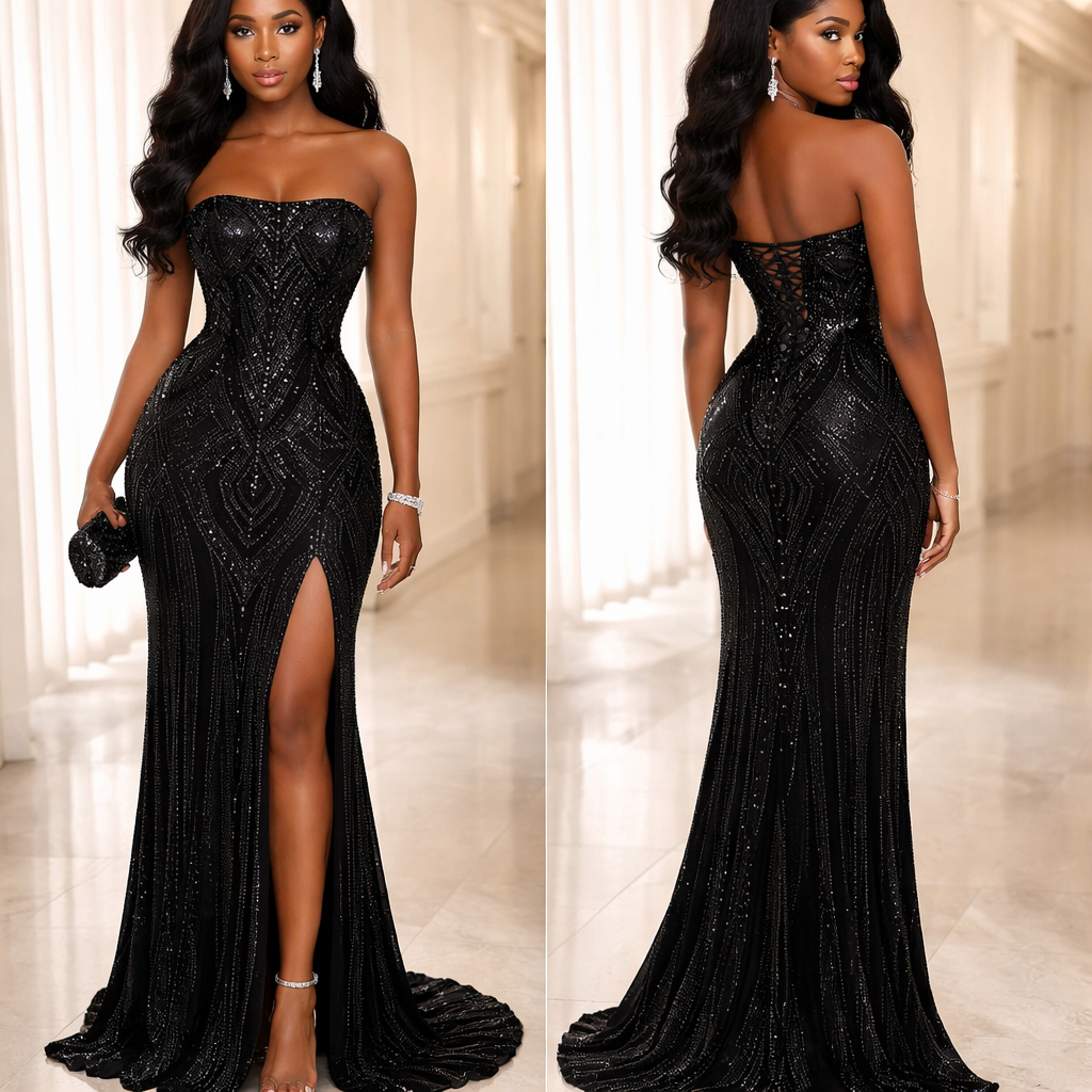 Black prom dress
Lots of beading
Neckline straight across
Should go down to feet
Corset top
Not poofy
Kente inspired
Prom real
Simple but will get people to compliment you
Should only be black
Black prom dress
Lots of beading
Neckline straight across
Should go down to feet
Corset top
Not poofy
Kente inspired
Prom real
Simple but will get people to compliment you
Should only be black, formal style, show front and back