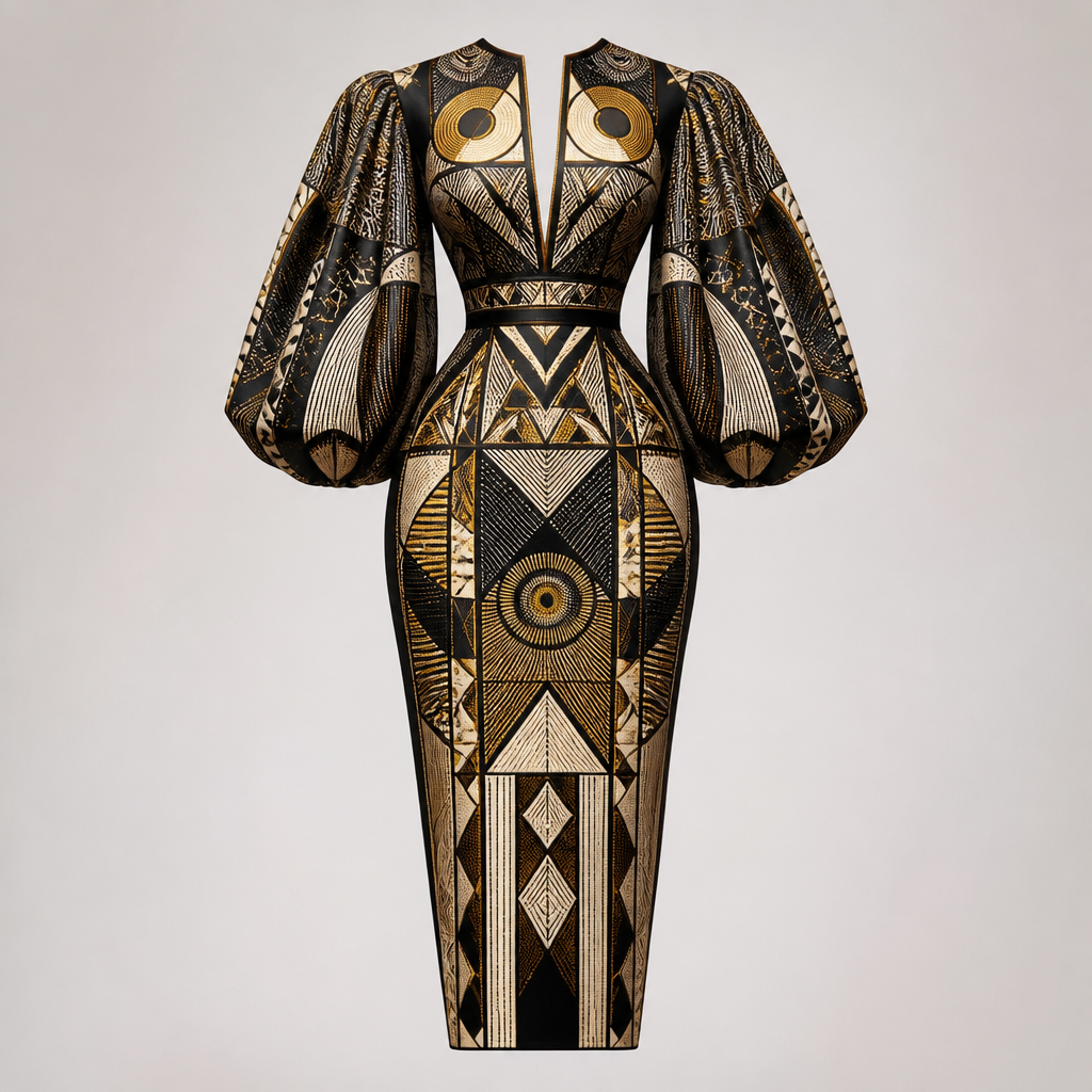 A Dress design, for Casual, in Glamorous style. design modern traditional African motifs based on African traditional esthetics with c. South Africa fashion aesthetics.
photorealistic fashion design, A Dress design, for Casual, in Glamorous style. design modern traditional African motifs based on African traditional esthetics with c. South Africa fashion aesthetics., glamorous style, just the design no text