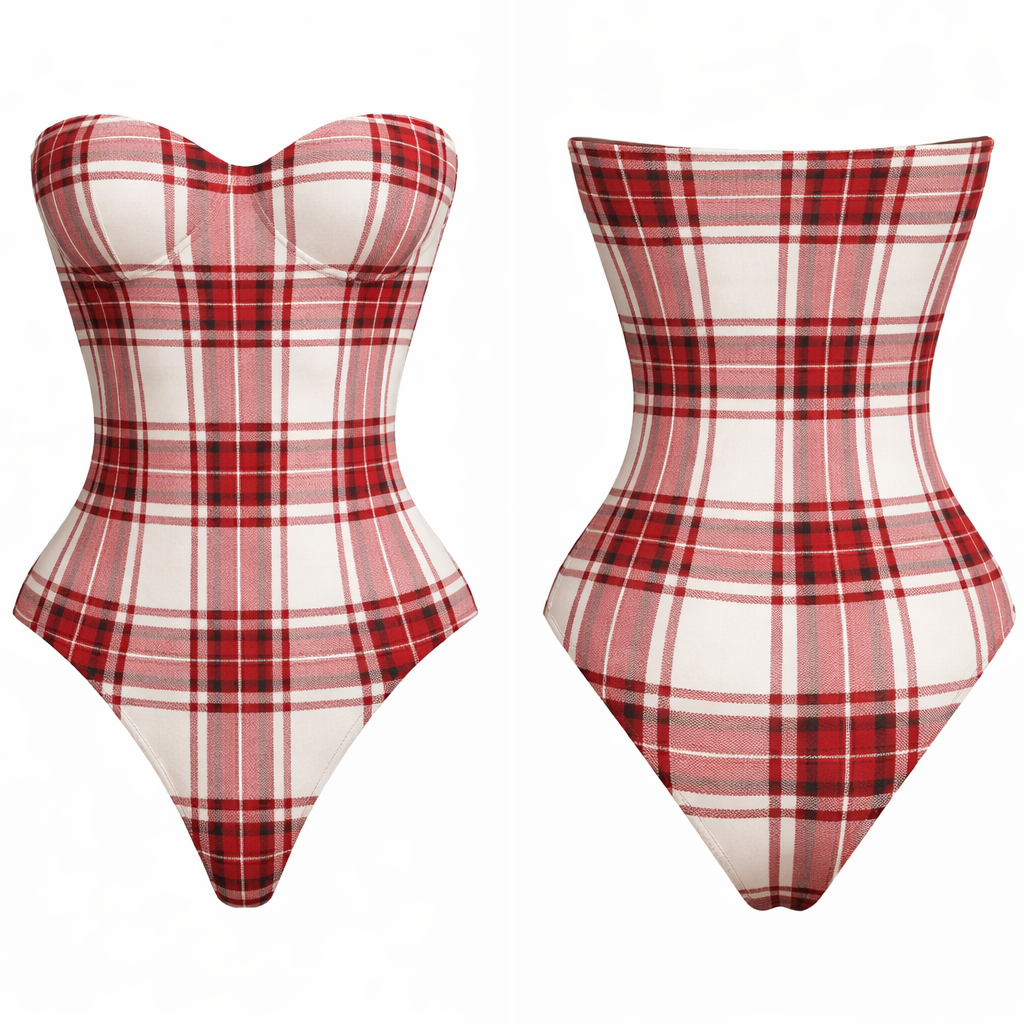 Bodysuit shape wear g string no ai model strapless no lines just no bow just string and no back open no ruffles white and red and blood red plaid
Bodysuit shape wear g string no ai model strapless no lines just no bow just string and no back open no ruffles white and red and blood red plaid, summer style, show front and back