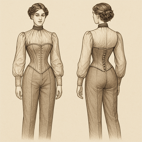 Corset and pantalon with sleeves and band on neck