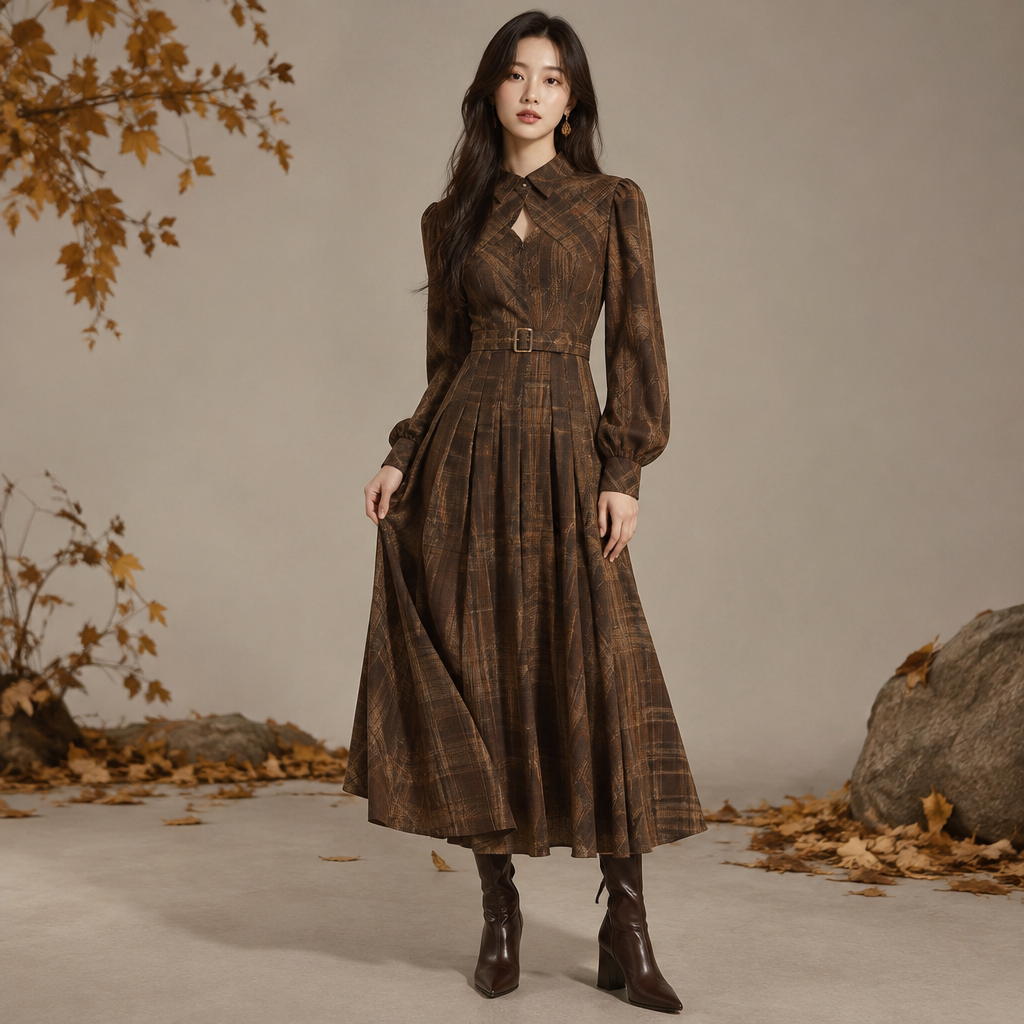 A Dress design, suitable for Fall. LY fashion aesthetics. Current season is Autumn in LY. Present it as professional fashion catalogue photography: the garment is the subject, shown full-length with editorial styling, neutral posing and tasteful, non-suggestive framing.
photorealistic fashion design, A Dress design, suitable for Fall. LY fashion aesthetics. Current season is Autumn in LY. Present it as professional fashion catalogue photography: the garment is the subject, shown full-length with editorial styling, neutral posing and tasteful, non-suggestive framing., just the design no text