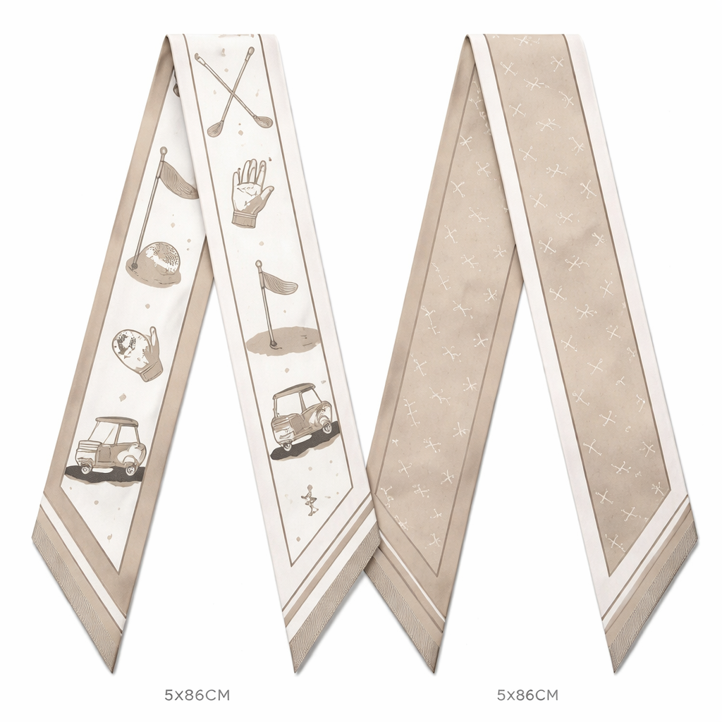 Create a silk scarf 5x86cm that is timeless for Golf lovers for women but not as intricate more simple.
now use
White / Ivory
Stone / Sand / Taupe
Light Gray / Charcoal
And make it clear details but not as plain
Create a silk scarf 5x86cm that is timeless for Golf lovers for women but not as intricate more simple.
now use
White / Ivory
Stone / Sand / Taupe
Light Gray / Charcoal
And make it clear details but not as plain, classic style, show front and back