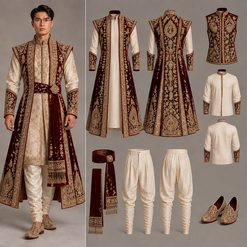 Change the inspiration to indian’s couture
edit the attached fashion design with these instructions: Change the inspiration to indian’s couture. keep it photorealistic, just the design no text