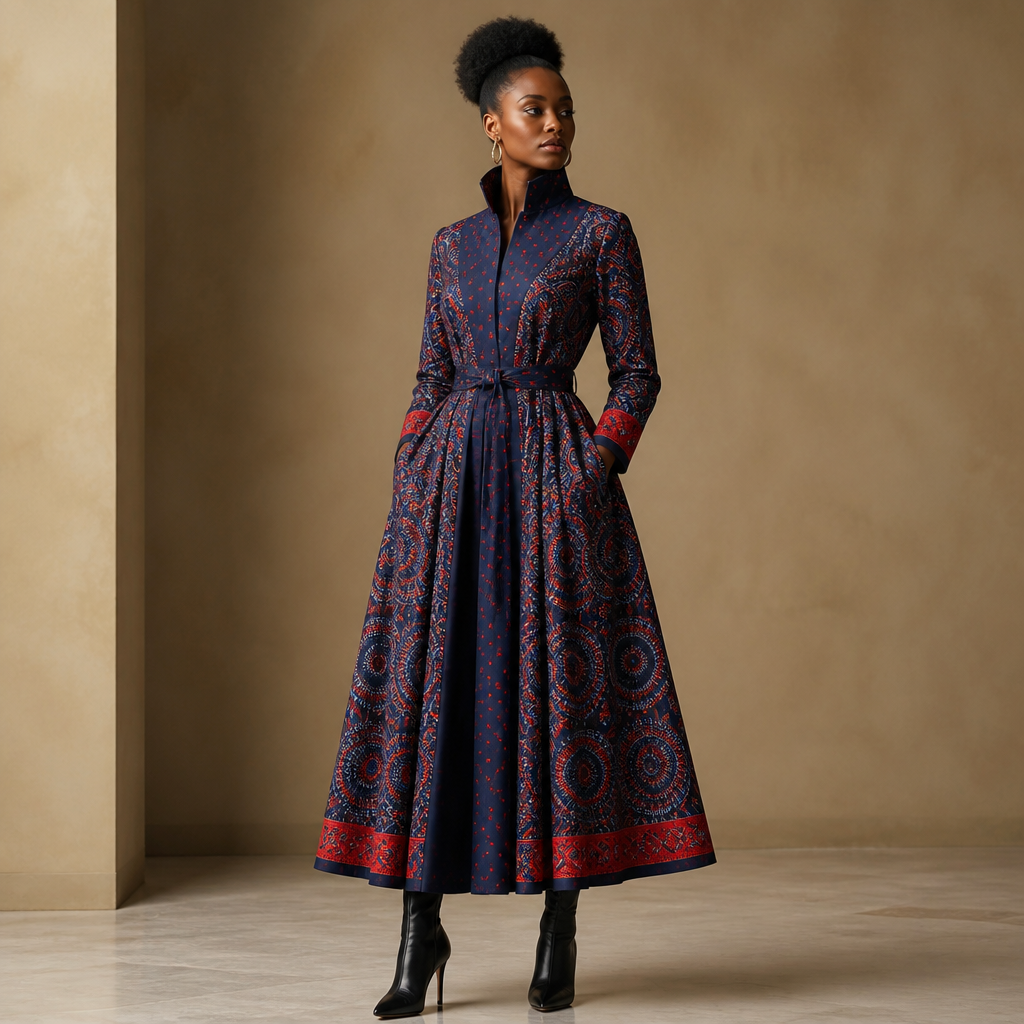 A Female Dress design, suitable for Winter. Consider South African fashion — diverse multicultural styles, Shweshwe prints, modern Afro-chic. Current season is Winter in South Africa.
photorealistic fashion design, A Female Dress design, suitable for Winter. Consider South African fashion — diverse multicultural styles, Shweshwe prints, modern Afro-chic. Current season is Winter in South Africa., just the design no text