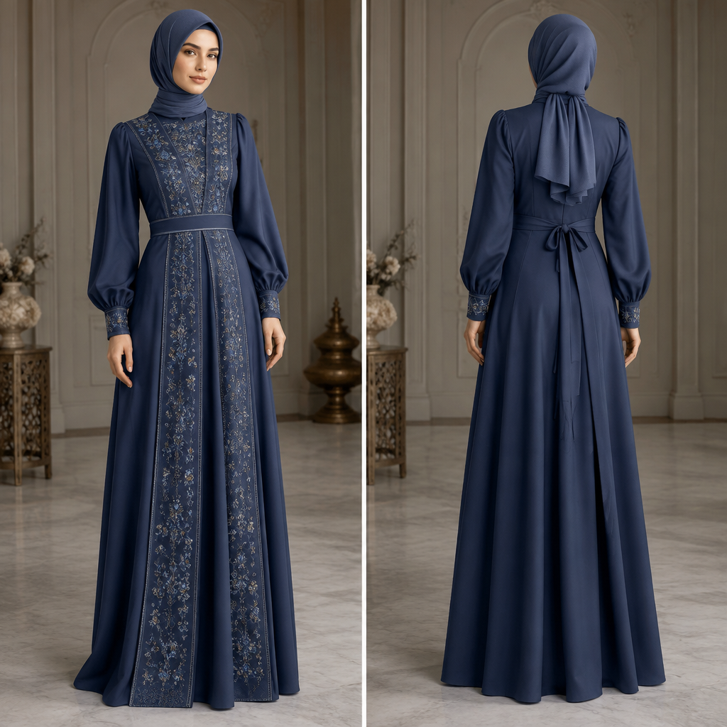 A Dress design, in Classic style. Blue and After Blue. Turkey fashion aesthetics. Present it as professional fashion catalogue photography: the garment is the subject, shown full-length with editorial styling, neutral posing and tasteful, non-suggestive framing.
photorealistic fashion design, A Dress design, in Classic style. Blue and After Blue. Turkey fashion aesthetics. Present it as professional fashion catalogue photography: the garment is the subject, shown full-length with editorial styling, neutral posing and tasteful, non-suggestive framing., classic style, just the design no text