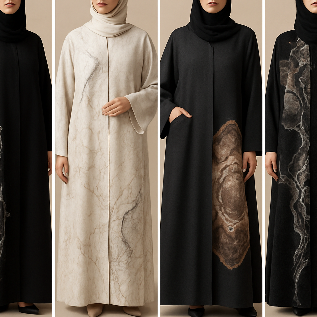 Create a modest abaya that’s the first of its kind, featuring a unique stone design that exudes a classy and sophisticated vibe. I’d like four designs, each showcasing different styles and fabrics. Incorporate high-end, unique chic stone designs to make them truly special.
Create a modest abaya that’s the first of its kind, featuring a unique stone design that exudes a classy and sophisticated vibe. I’d like four designs, each showcasing different styles and fabrics. Incorporate high-end, unique chic stone designs to make them truly special.