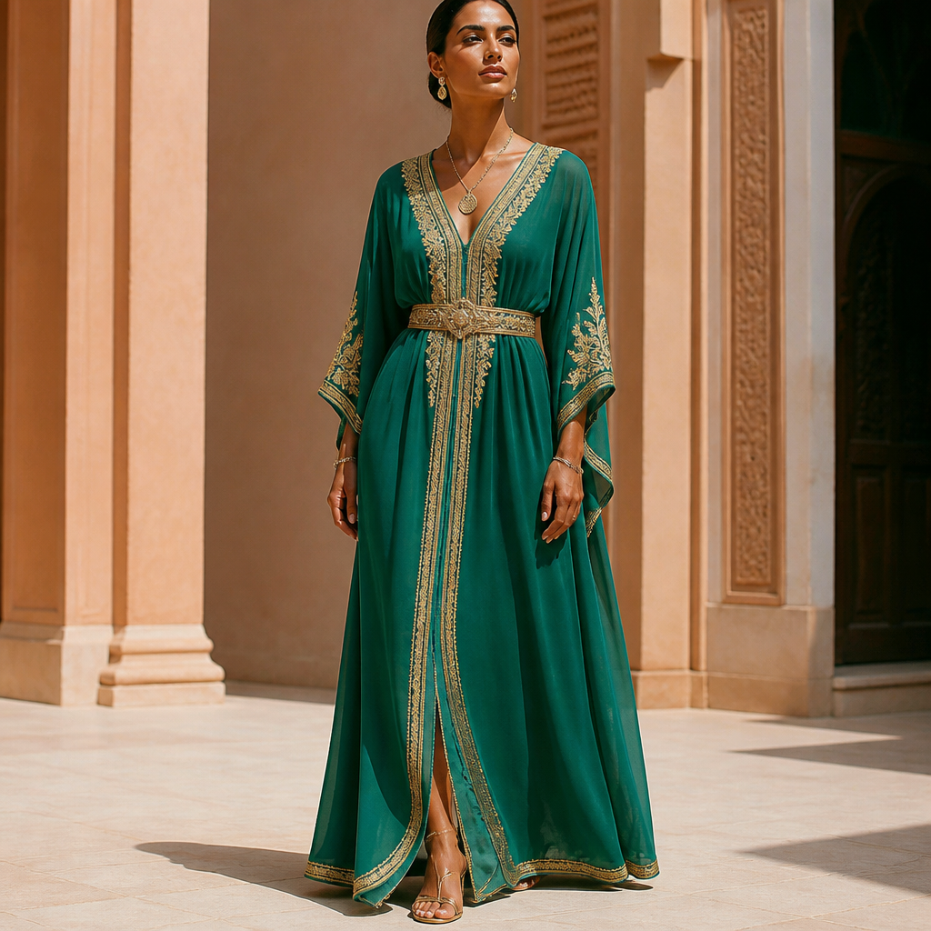 A Female Dress design, suitable for Summer. Consider Moroccan fashion — caftan, djellaba, intricate embroidery, jewel-toned fabrics. Current season is Summer in Morocco.
photorealistic fashion design, A Female Dress design, suitable for Summer. Consider Moroccan fashion — caftan, djellaba, intricate embroidery, jewel-toned fabrics. Current season is Summer in Morocco., just the design no text