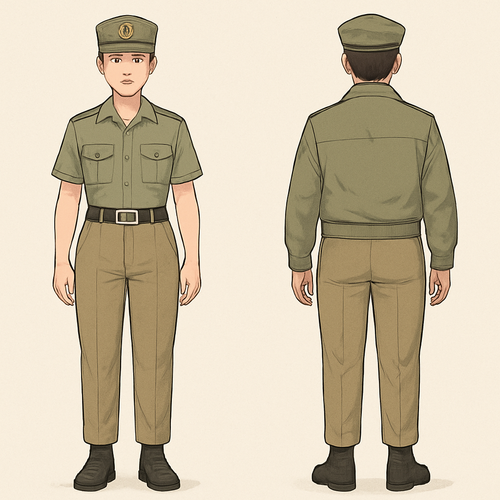 Uniform of a newly created wing of police that deals with serious and organised crime and investigations. The summer one consists of trousers and shirt whereas the in winter coat/jacket is also added. The colours include earthy and pastel shades. The boots are leather and black. The belt should not be too thin and its buckle can be steel plate with CCD written on it. 