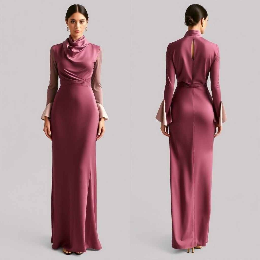 that are versatile enough for a wedding guest but can also be dressed down for a chic evening out. Focus on flattering cuts that celebrate the female form without being overtly revealing. * The "Sculpted Column" Dress: * Description: A sleek, figure-skimming column silhouette that gently skims the body. The elegance comes from the perfect fit and the fabric. * Details: * Neckline: High cowl neck, sophisticated boat neck, or a soft, wide V-neck. * Sleeves: Long, slim sleeves with a subtle flare at the cuff, or elegant elbow-length puff sleeves that are structured but not overly voluminous. * Fabric Focus: Sustainable Silk Charmeuse (for a liquid drape) or Tencel-Silk Blend (for a matte, luxurious feel with excellent drape). * Color Palette Application: Imagine this in a deep "berry" purple, a soft, ethereal cream, or a rich chocolate brown. A black version with subtle gold hardware details would be stunning. * "Made-to-Fit" Angle: Custom hem lengths, slight adjustments to the waist or hip circumference for a truly bespoke feel.
Introducing the "Sculpted Column" Dress: an exquisite blend of sophistication and versatility, crafted for the modern woman. The sleek figure-skimming silhouette accentuates natural curves without revealing too much. Featuring a high cowl neck or delicate V-neck, long slim sleeves with subtle flares lend an air of elegance. Available in sustainable silk charmeuse or tencel-silk blend, it drapes beautifully in shades like berry purple, ethereal cream, or rich chocolate brown. Custom fittings ensure the perfect fit, making it ideal for weddings or stylish evening outings. Perfectly chic and effortlessly adaptable, this dress embodies timeless elegance with a contemporary edge.