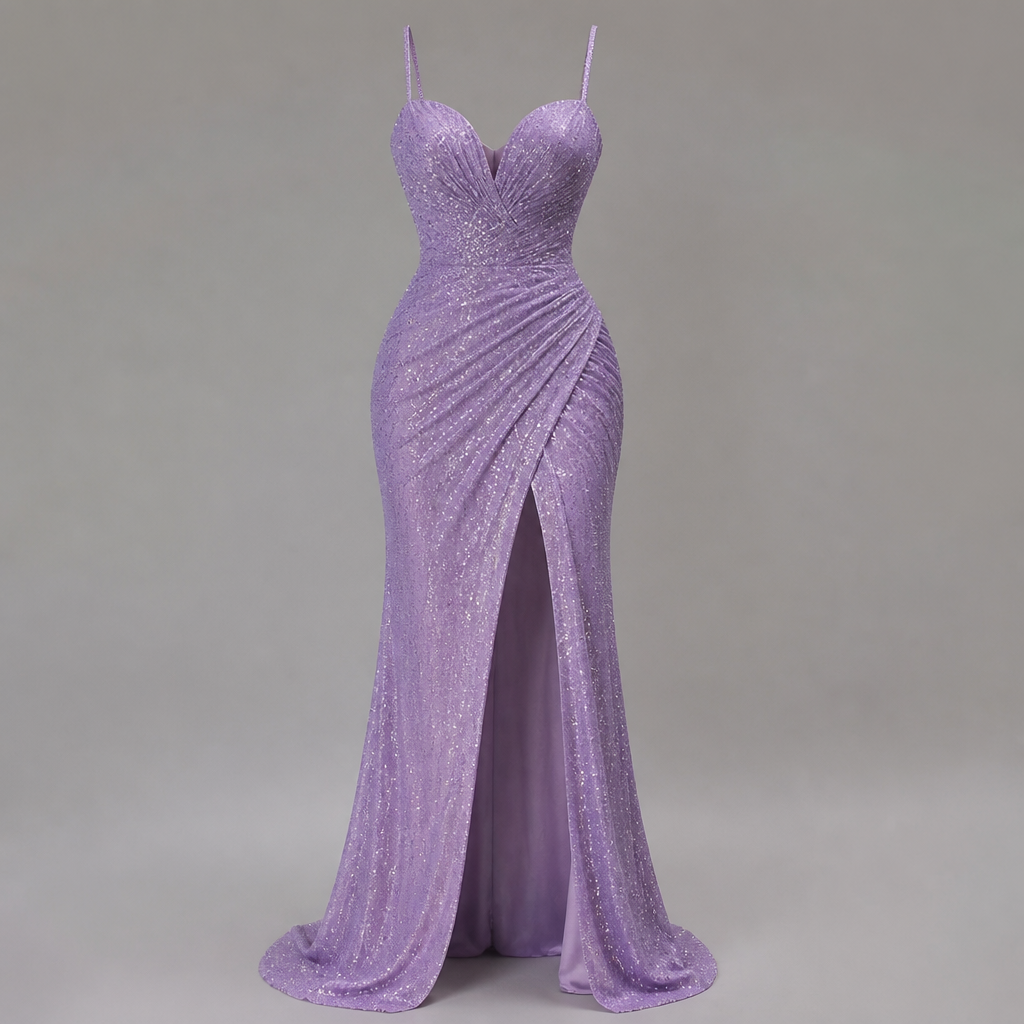 purple sparkly dress
photorealistic fashion design, purple sparkly dress, just the design no text