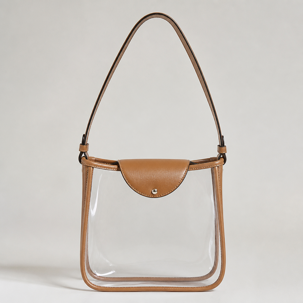 Creat a longchamp style clear bag but make it a little different to make it my own have it no larger than 12 x 6 x 12 and make it one single strap
photorealistic fashion design, Creat a longchamp style clear bag but make it a little different to make it my own have it no larger than 12 x 6 x 12 and make it one single strap , classic style, just the design no text