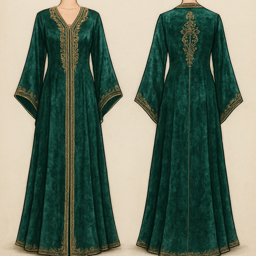 ابتكر تصميم جلابية أو قفطان فاخر للكبار مستوحى من ألوان وملمس هذا القماش، مع قصة فنية مميزة. أضف وصفًا مفصلًا للتصميم والخطوط التي تساعد الخياط على تنفيذه بدقة.
ابتكر تصميم جلابية أو قفطان فاخر للكبار مستوحى من ألوان وملمس هذا القماش، مع قصة فنية مميزة. أضف وصفًا مفصلًا للتصميم والخطوط التي تساعد الخياط على تنفيذه بدقة.
, velvet style, show front and back