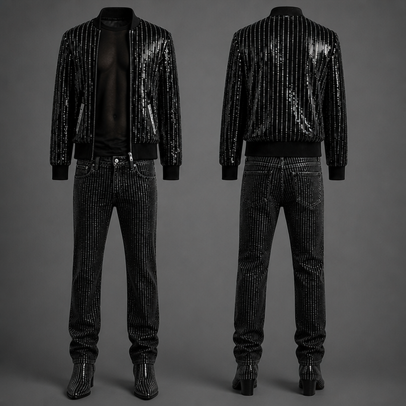 Add square toe short boots same color and stripes as the jeans matching
edit the attached fashion design with these instructions: Add square toe short boots same color and stripes as the jeans matching. keep it photorealistic, just the design no text