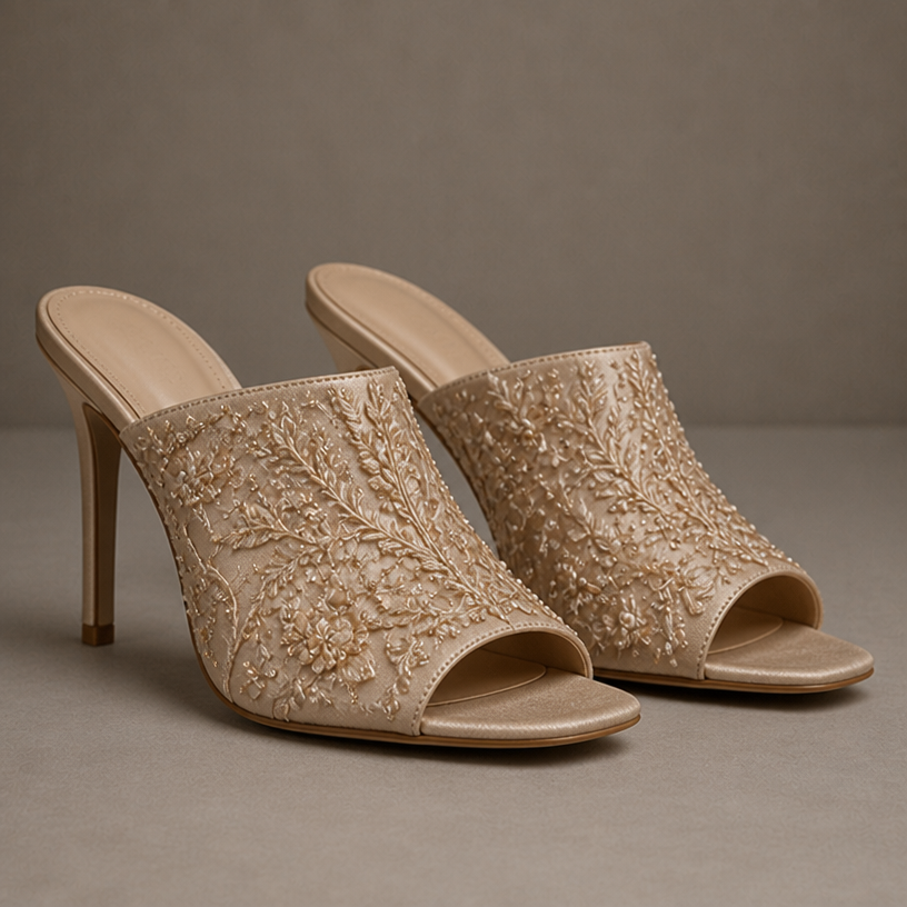 Make it like a elegant slide in mules heel out
edit the attached fashion design with these instructions: Make it like a elegant slide in mules heel out. keep it photorealistic, just the design no text