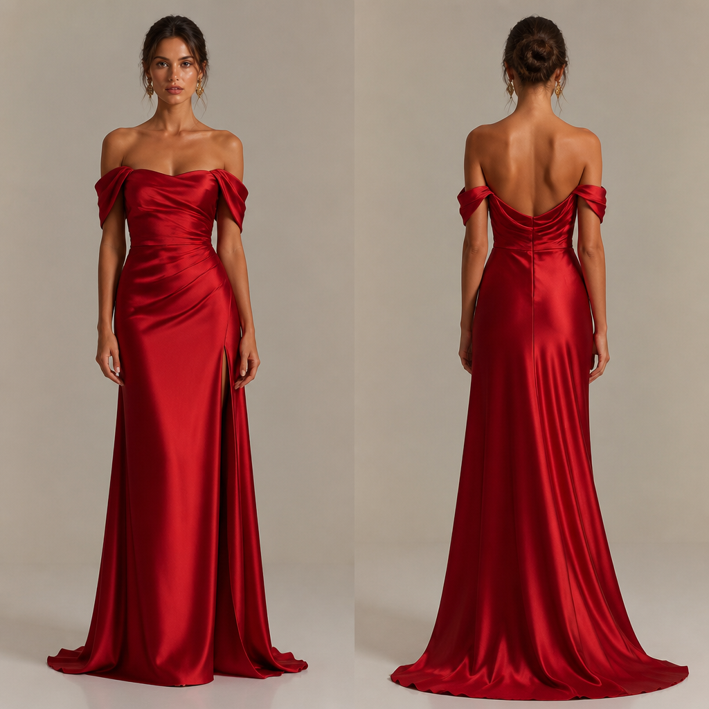 A Dress design, made of Satin, for Formal, in Minimalist style. as mangas caídas nos ombros e na cor vermelha. Brazil fashion aesthetics.
photorealistic fashion design, A Dress design, made of Satin, for Formal, in Minimalist style. as mangas caídas nos ombros e na cor vermelha. Brazil fashion aesthetics., minimalist style, just the design no text, show front and back