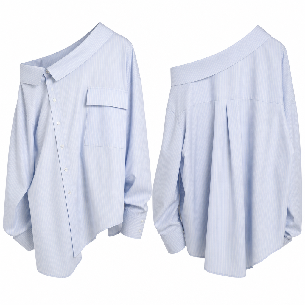 A Female Top design, made of Cotton, for Casual, suitable for Spring, in Streetwear style. One--shouldered over-sized shirt
photorealistic fashion design, A Female Top design, made of Cotton, for Casual, suitable for Spring, in Streetwear style. One--shouldered over-sized shirt, streetwear style, just the design no text, show front and back
