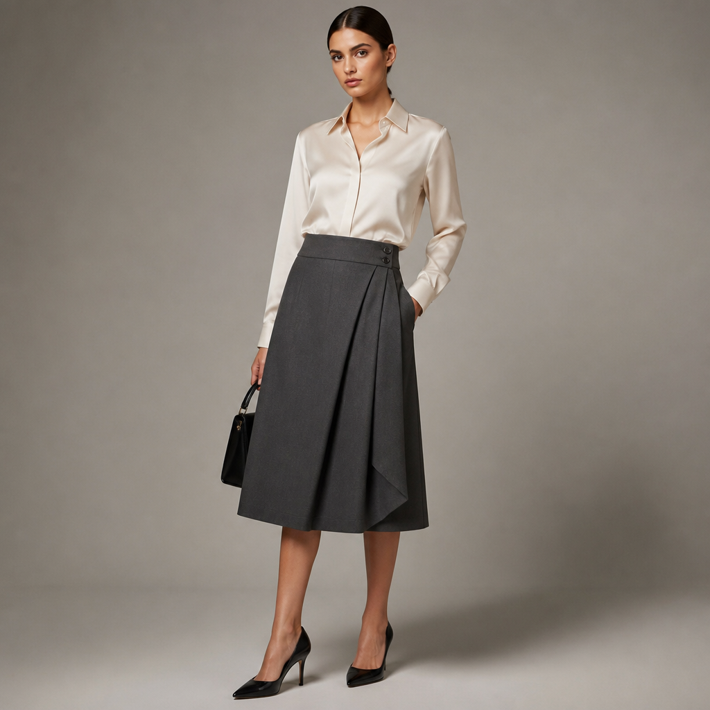 A Skirt design, in Business style. NI fashion aesthetics. Present it as professional fashion catalogue photography: the garment is the subject, shown full-length with editorial styling, neutral posing and tasteful, non-suggestive framing.
photorealistic fashion design, A Skirt design, in Business style. NI fashion aesthetics. Present it as professional fashion catalogue photography: the garment is the subject, shown full-length with editorial styling, neutral posing and tasteful, non-suggestive framing., business style, just the design no text