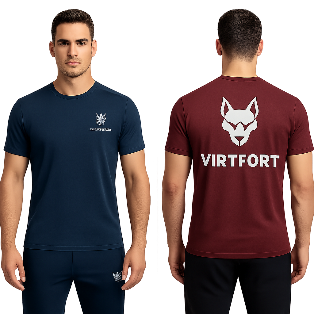 Marca: Virtfort
Concepto: Ropa deportiva premium inspirada en la virtud y la fuerza. Cada prenda representa disciplina, resiliencia y superación personal.
Logo:
• Figura de un Cerbero estilizado en silueta blanca, minimalista y sin fondo.
• La forma muestra la cabeza del perro mirando al frente, con trazos limpios, modernos y simétricos.
• El texto “VIRTFORT” aparece con letras mayúsculas separadas en la tipografía Zeniq Nano, un estilo geométrico y técnico que transmite solidez y precisión.
• En ocasiones, se usa una versión lineal (horizontal) y otra cuadrada (vertical) del logo.
• Puede aplicarse en color blanco o en los tonos corporativos según el fondo de la prenda.
Colores corporativos (según manual):
• Azul oscuro #001232
• Rojo vino #570F10
• Gris medio #666666
• Rosa pálido #E8C5DB
• Azul claro #92BBCD
• Neutros complementarios: blanco y negro
Estilo visual general:
• Minimalista, moderno y atlético.
• Combinación de funcionalidad y estética elegante (similar a Gymshark o Lululemon).
• Líneas limpias, paneles ergonómicos y materiales de rendimiento técnico.
• Puede alternar entre dos líneas:
• Minimalista Virtfort: logo pequeño y discreto (pecho, pierna).
• Streetwear Virtfort: logo grande o lateral (espalda, muslo, gorra).
Aplicaciones típicas del logo:
• Pequeño en pecho o pierna para prendas deportivas.
• Grande en espalda o muslo para piezas tipo streetwear.
• Blanco sobre colores oscuros o rojo vino; azul oscuro sobre fondos claros.
Inspiración:
El diseño toma como referencia al Cerbero mitológico, símbolo de fuerza, lealtad y vigilancia. Representa la idea de que cada atleta tiene una fortaleza interior esperando ser liberada.
Marca: Virtfort
Concepto: Ropa deportiva premium inspirada en la virtud y la fuerza. Cada prenda representa disciplina, resiliencia y superación personal.
Logo:
• Figura de un Cerbero estilizado en silueta blanca, minimalista y sin fondo.
• La forma muestra la cabeza del perro mirando al frente, con trazos limpios, modernos y simétricos.
• El texto “VIRTFORT” aparece con letras mayúsculas separadas en la tipografía Zeniq Nano, un estilo geométrico y técnico que transmite solidez y precisión.
• En ocasiones, se usa una versión lineal (horizontal) y otra cuadrada (vertical) del logo.
• Puede aplicarse en color blanco o en los tonos corporativos según el fondo de la prenda.
Colores corporativos (según manual):
• Azul oscuro #001232
• Rojo vino #570F10
• Gris medio #666666
• Rosa pálido #E8C5DB
• Azul claro #92BBCD
• Neutros complementarios: blanco y negro
Estilo visual general:
• Minimalista, moderno y atlético.
• Combinación de funcionalidad y estética elegante (similar a Gymshark o Lululemon).
• Líneas limpias, paneles ergonómicos y materiales de rendimiento técnico.
• Puede alternar entre dos líneas:
• Minimalista Virtfort: logo pequeño y discreto (pecho, pierna).
• Streetwear Virtfort: logo grande o lateral (espalda, muslo, gorra).
Aplicaciones típicas del logo:
• Pequeño en pecho o pierna para prendas deportivas.
• Grande en espalda o muslo para piezas tipo streetwear.
• Blanco sobre colores oscuros o rojo vino; azul oscuro sobre fondos claros.
Inspiración:
El diseño toma como referencia al Cerbero mitológico, símbolo de fuerza, lealtad y vigilancia. Representa la idea de que cada atleta tiene una fortaleza interior esperando ser liberada., japanese_street style, show front and back