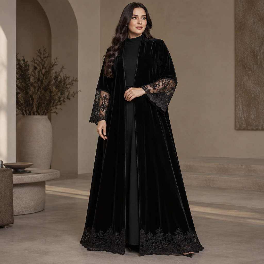 photorealistic fashion design, photorealistic fashion design, photorealistic fashion design, photorealistic fashion design, photorealistic fashion design, photorealistic fashion design, photorealistic fashion design, A Abaya design, made of Velvet, with a soft, cosy hand, with a Relaxed silhouette, with modest, full coverage: longer hemlines, higher necklines and covered shoulders, in a Monochrome color palette, suitable for Winter, suited to a Cold climate, in Elegant + Bohemian style, shown on a model with fair skin and a curvy figure Present it as professional fashion catalogue photography: the garment is the subject, shown full-length with editorial styling, neutral posing and tasteful, non-suggestive framing., elegant style, just the design no text. Refinement: الأكمام دانتيل ولون القماش اسود, just the design no text. Refinement: العبايه مفتوحه من قدام , just the design no text. Refinement: الأكمام لين الكوع دانتيل ومن فوق عادي , just the design no text. Refinement: اخر أطراف العبايه دانتيل , just the design no text. Refinement: المودل لابسه نقاب وبرقع, just the design no text. Refinement: برقع سعودي مرتب وعيون حلوه واسعه , just the design no text. Refinement: شيل النقاب والبرقع
photorealistic fashion design, photorealistic fashion design, photorealistic fashion design, photorealistic fashion design, photorealistic fashion design, photorealistic fashion design, photorealistic fashion design, photorealistic fashion design, A Abaya design, made of Velvet, with a soft, cosy hand, with a Relaxed silhouette, with modest, full coverage: longer hemlines, higher necklines and covered shoulders, in a Monochrome color palette, suitable for Winter, suited to a Cold climate, in Elegant + Bohemian style, shown on a model with fair skin and a curvy figure Present it as professional fashion catalogue photography: the garment is the subject, shown full-length with editorial styling, neutral posing and tasteful, non-suggestive framing., elegant style, just the design no text. Refinement: الأكمام دانتيل ولون القماش اسود, just the design no text. Refinement: العبايه مفتوحه من قدام , just the design no text. Refinement: الأكمام لين الكوع دانتيل ومن فوق عادي , just the design no text. Refinement: اخر أطراف العبايه دانتيل , just the design no text. Refinement: المودل لابسه نقاب وبرقع, just the design no text. Refinement: برقع سعودي مرتب وعيون حلوه واسعه , just the design no text. Refinement: شيل النقاب والبرقع, just the design no text