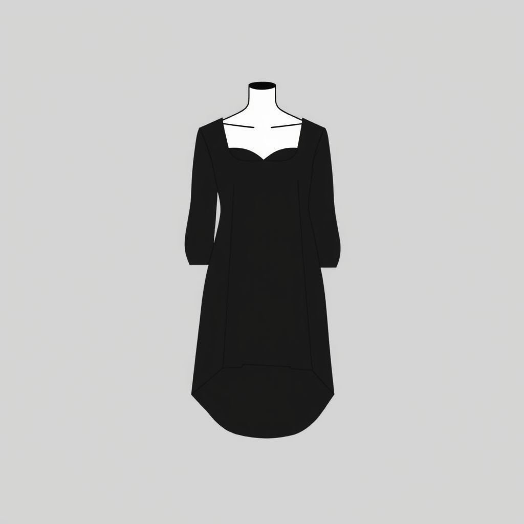 Basic Black cotton jersey longline babydoll empire waist tunic with fitted three-quarter sleeves slim fit flare under bust sweetheart neckline shirt tail hemline
Design a minimalist black cotton jersey longline babydoll tunic, featuring a fitted three-quarter sleeve design and a subtly flared silhouette beneath the sweetheart neckline. The shirt tail hemline should gracefully flow, maintaining a clean aesthetic. Aim for simplicity with understated elegance, highlighting the beauty of minimalist fashion in every detail.