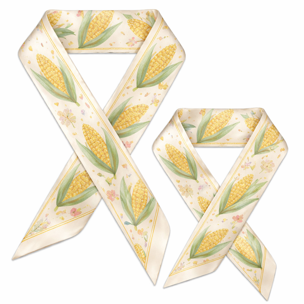 Design a silk scarf that is 5 x 86 cm with oblique edges. It will be wrapped around a handle of a handbag. It’s for the state of Iowa. Make it corn but way more simple. No words or logos. Make it a touch feminine and sorority like but more sophisticated
Design a silk scarf that is 5 x 86 cm with oblique edges. It will be wrapped around a handle of a handbag. It’s for the state of Iowa. Make it corn but way more simple. No words or logos. Make it a touch feminine and sorority like but more sophisticated , classic style, show front and back