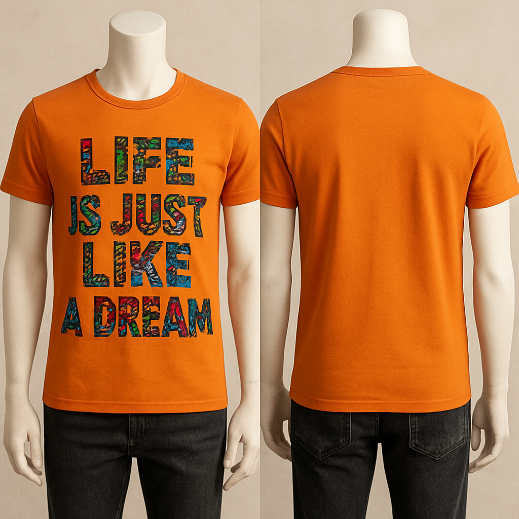 A one of a kind beautiful different plain color T -shirt that stands out, which will have written words on it with Ankara fabrics such as “life is just like a dream” and showing front and back pose on a mannequin.
A one of a kind beautiful different plain color T -shirt that stands out, which will have written words on it with Ankara fabrics such as “life is just like a dream” and showing front and back pose on a mannequin. , hipster style