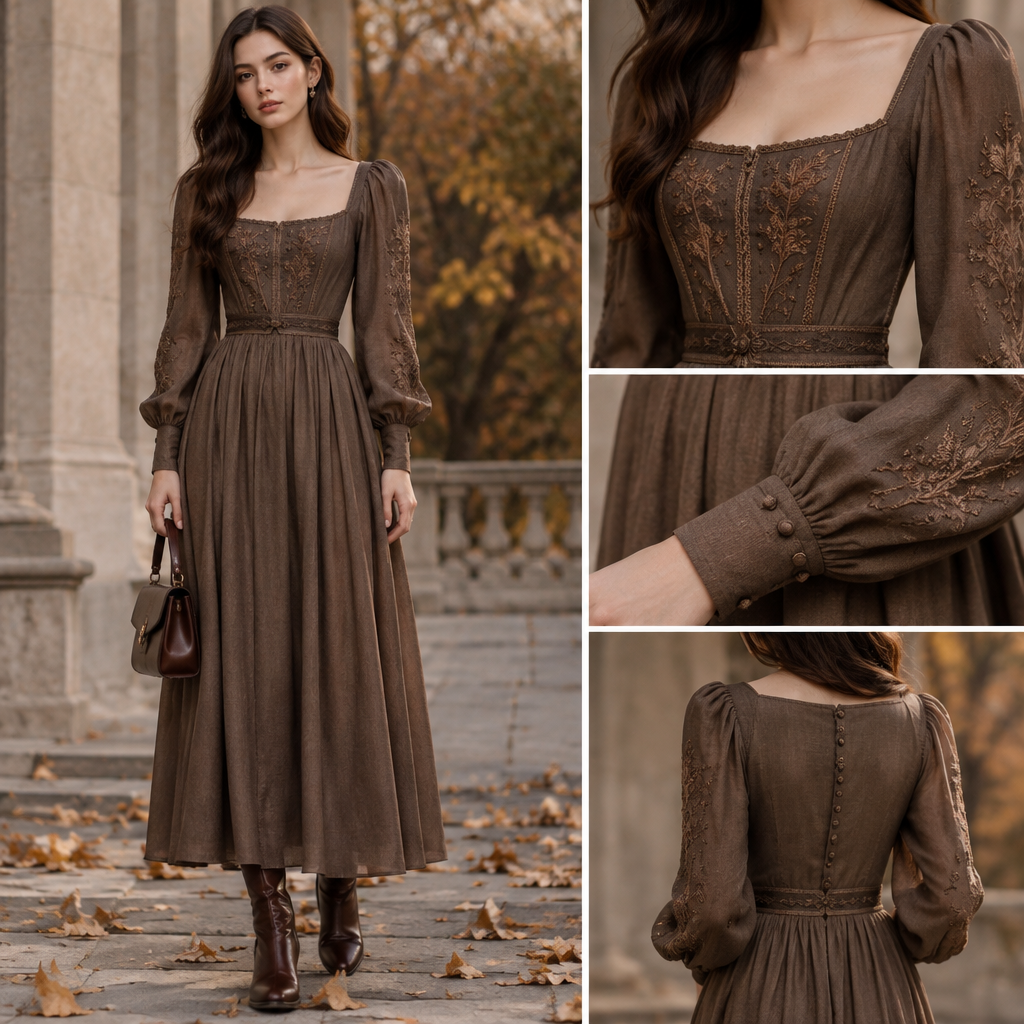 A Female Dress design, suitable for Fall. LY fashion aesthetics. Current season is Autumn in LY. Present it as professional fashion catalogue photography: the garment is the subject, shown full-length with editorial styling, neutral posing and tasteful, non-suggestive framing.
photorealistic fashion design, A Female Dress design, suitable for Fall. LY fashion aesthetics. Current season is Autumn in LY. Present it as professional fashion catalogue photography: the garment is the subject, shown full-length with editorial styling, neutral posing and tasteful, non-suggestive framing., just the design no text