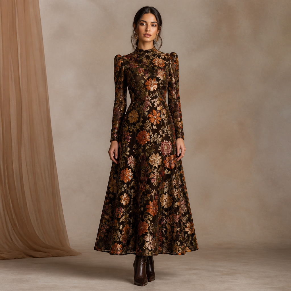 A Dress design, suitable for Fall. نقشه زهور Present it as professional fashion catalogue photography: the garment is the subject, shown full-length with editorial styling, neutral posing and tasteful, non-suggestive framing.
photorealistic fashion design, A Dress design, suitable for Fall. نقشه زهور Present it as professional fashion catalogue photography: the garment is the subject, shown full-length with editorial styling, neutral posing and tasteful, non-suggestive framing., just the design no text