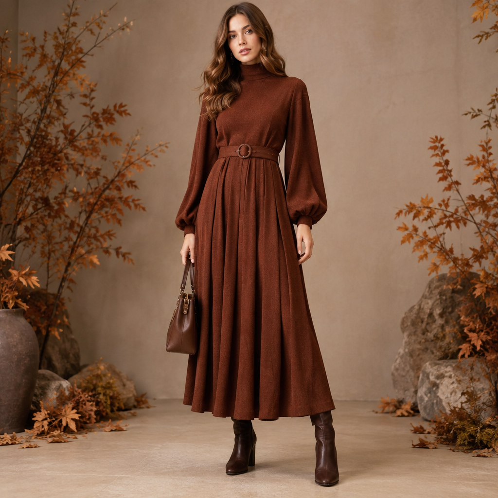 A Female Dress design, suitable for Fall. IQ fashion aesthetics. Current season is Autumn in IQ. Present it as professional fashion catalogue photography: the garment is the subject, shown full-length with editorial styling, neutral posing and tasteful, non-suggestive framing.
photorealistic fashion design, A Female Dress design, suitable for Fall. IQ fashion aesthetics. Current season is Autumn in IQ. Present it as professional fashion catalogue photography: the garment is the subject, shown full-length with editorial styling, neutral posing and tasteful, non-suggestive framing., just the design no text