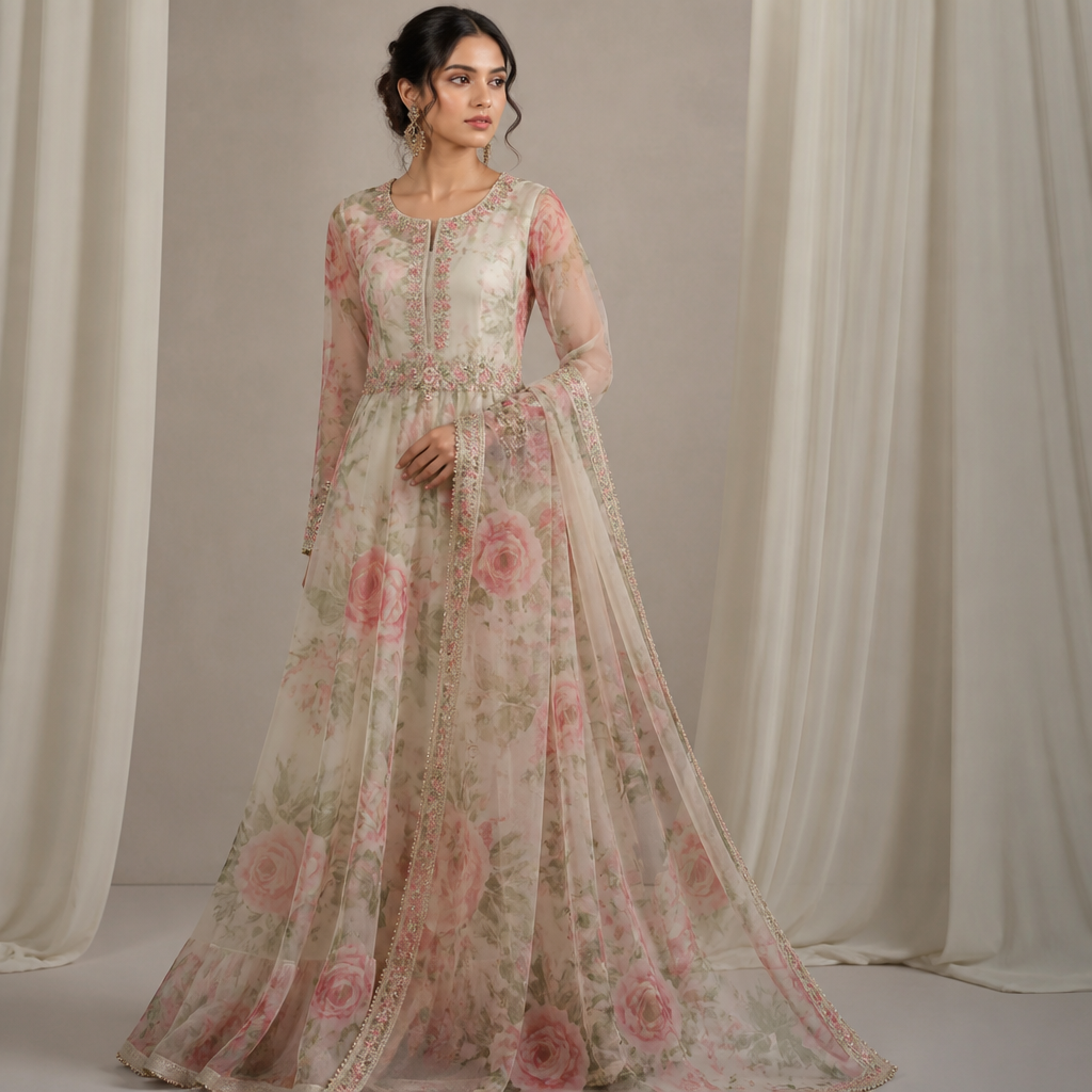 A Female Dress design, made of Chiffon, for Party, suitable for Spring. rose pattern with hand made till emrodiary. Pakistan fashion aesthetics.
photorealistic fashion design, A Female Dress design, made of Chiffon, for Party, suitable for Spring. rose pattern with hand made till emrodiary. Pakistan fashion aesthetics., just the design no text