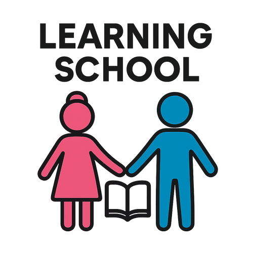 شعار مدرسه اسود بالكامل
بنص الشعار في ولد و بنت ماسكين إيدهم ببعض
الاثنين بدون ملامح البنت بالللون الوردي و الولد ازرق
وفي بنصهم كتاب 
ومن فوق مكتوب اسم المدرسه(learning school)