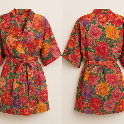 Floral kimono made out from silk flowers fabrics up-cycled 