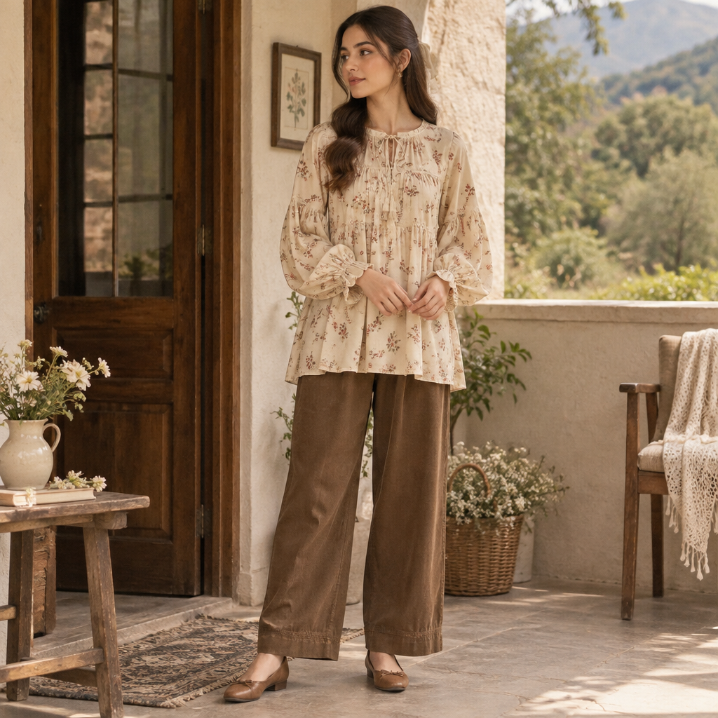 A Female Top design, suitable for Fall, in Cottagecore style. simple and best design. Pakistan fashion aesthetics. Present it as professional fashion catalogue photography: the garment is the subject, shown full-length with editorial styling, neutral posing and tasteful, non-suggestive framing.
photorealistic fashion design, A Female Top design, suitable for Fall, in Cottagecore style. simple and best design. Pakistan fashion aesthetics. Present it as professional fashion catalogue photography: the garment is the subject, shown full-length with editorial styling, neutral posing and tasteful, non-suggestive framing., cottagecore style, just the design no text