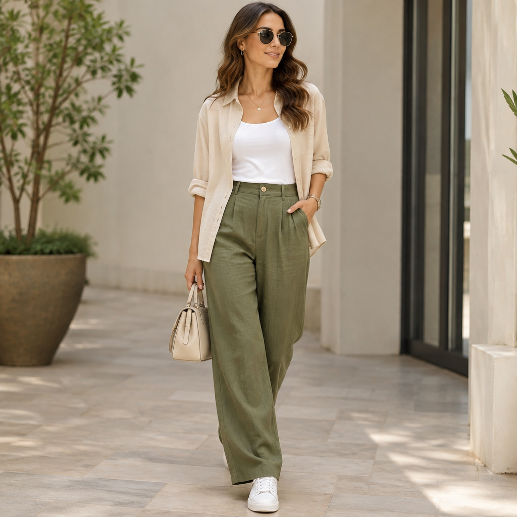 A Female Dress design, suitable for Summer, in Casual style. Casual Week Family-Outing Look 👗
A comfortable yet stylish outfit for a woman aged 25–35: a simple white top, lightweight beige overshirt, relaxed olive trousers, clean white sneakers, and a small handbag. Add sunglasses and delicate jewellery for a polished but effortless look—perfect for lunch, shopping, a park visit, or a family gathering.. UG fashion aesthetics. Present it as professional fashion catalogue photography: the garment is the subject, shown full-length with editorial styling, neutral posing and tasteful, non-suggestive framing.
photorealistic fashion design, A Female Dress design, suitable for Summer, in Casual style. Casual Week Family-Outing Look 👗
A comfortable yet stylish outfit for a woman aged 25–35: a simple white top, lightweight beige overshirt, relaxed olive trousers, clean white sneakers, and a small handbag. Add sunglasses and delicate jewellery for a polished but effortless look—perfect for lunch, shopping, a park visit, or a family gathering.. UG fashion aesthetics. Present it as professional fashion catalogue photography: the garment is the subject, shown full-length with editorial styling, neutral posing and tasteful, non-suggestive framing., casual style, just the design no text