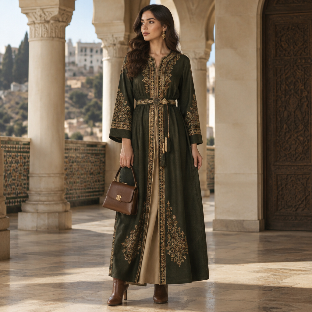 A Female Dress design, suitable for Fall. Algeria fashion aesthetics. Current season is Autumn in Algeria. Present it as professional fashion catalogue photography: the garment is the subject, shown full-length with editorial styling, neutral posing and tasteful, non-suggestive framing.
photorealistic fashion design, A Female Dress design, suitable for Fall. Algeria fashion aesthetics. Current season is Autumn in Algeria. Present it as professional fashion catalogue photography: the garment is the subject, shown full-length with editorial styling, neutral posing and tasteful, non-suggestive framing., just the design no text