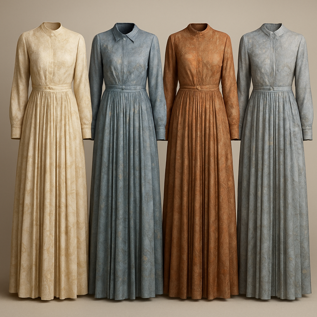 Create a modest two-piece long dress and shirt using symmetric pleat and silk, the first of its kind, featuring a unique stone design that exudes a classy and sophisticated vibe. I'd like four designs, each showcasing different styles and fabrics. Incorporate high-end, unique chic stone designs to make them truly special. Add little sophisticated stone designs.
Create a modest two-piece long dress and shirt using symmetric pleat and silk, the first of its kind, featuring a unique stone design that exudes a classy and sophisticated vibe. I'd like four designs, each showcasing different styles and fabrics. Incorporate high-end, unique chic stone designs to make them truly special. Add little sophisticated stone designs.