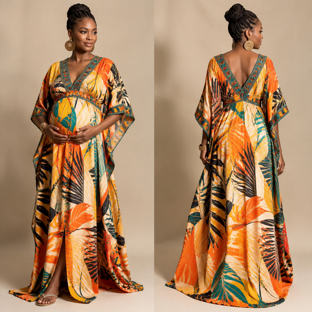 A Female Kaftan design, suitable for Summer, in Classic style. sexy design for female pregnant woman bright colors. Kenya fashion aesthetics. Present it as professional fashion catalogue photography: the garment is the subject, shown full-length with editorial styling, neutral posing and tasteful, non-suggestive framing.
photorealistic fashion design, A Female Kaftan design, suitable for Summer, in Classic style. sexy design for female pregnant woman bright colors. Kenya fashion aesthetics. Present it as professional fashion catalogue photography: the garment is the subject, shown full-length with editorial styling, neutral posing and tasteful, non-suggestive framing., classic style, just the design no text