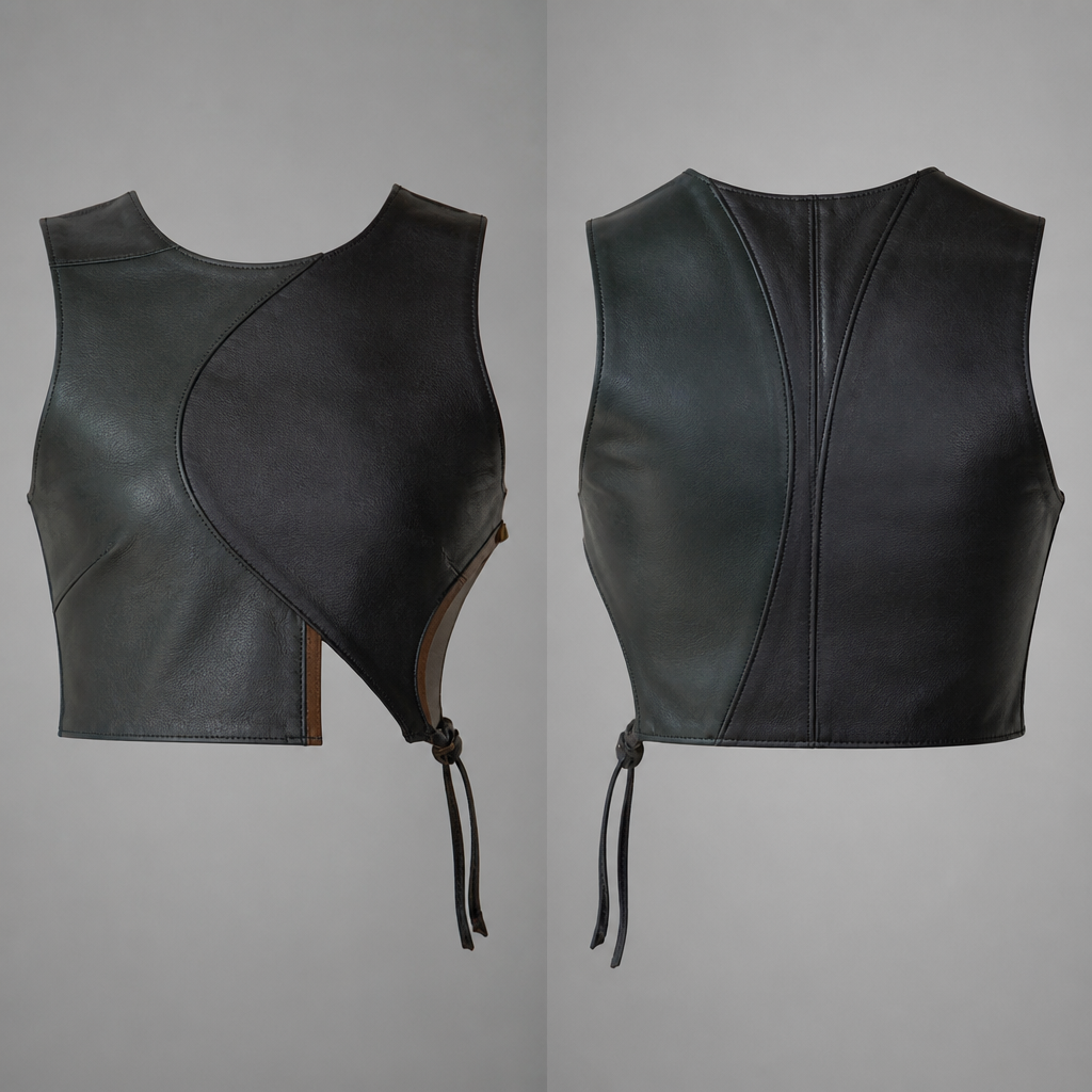 A Top design, made of Leather, for Casual, suitable for Summer, in Streetwear style. something unique. Nigeria fashion aesthetics.
photorealistic fashion design, A Top design, made of Leather, for Casual, suitable for Summer, in Streetwear style. something unique. Nigeria fashion aesthetics., streetwear style, just the design no text, show front and back