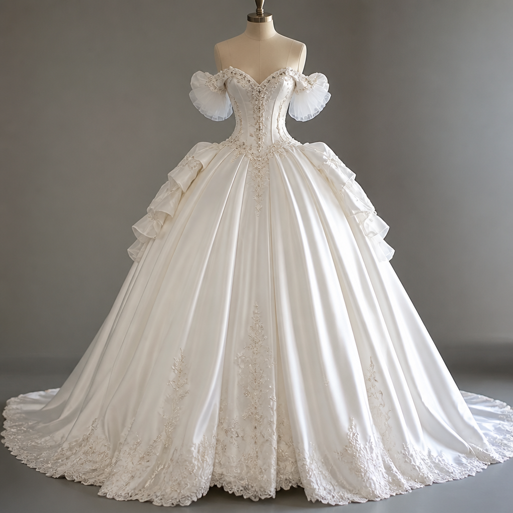 A Dress design. quero um vestido de noiva branco algo que no estilo dos vestidos do baile de máscara de Barbie as três mosqueteiras. Brazil fashion aesthetics.
photorealistic fashion design, A Dress design. quero um vestido de noiva branco algo que no estilo dos vestidos do baile de máscara de Barbie as três mosqueteiras. Brazil fashion aesthetics., just the design no text
