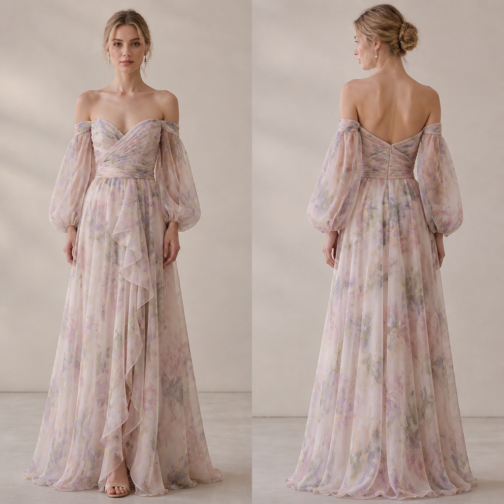 A Female Dress design, made of Chiffon, with a soft, cosy hand, in a Pastels color palette, for Party, suitable for Summer, suited to a Temperate climate, in Luxury style, shown on a model with light skin Present it as professional fashion catalogue photography: the garment is the subject, shown full-length with editorial styling, neutral posing and tasteful, non-suggestive framing.
photorealistic fashion design, A Female Dress design, made of Chiffon, with a soft, cosy hand, in a Pastels color palette, for Party, suitable for Summer, suited to a Temperate climate, in Luxury style, shown on a model with light skin Present it as professional fashion catalogue photography: the garment is the subject, shown full-length with editorial styling, neutral posing and tasteful, non-suggestive framing., luxury style, just the design no text, show front and back