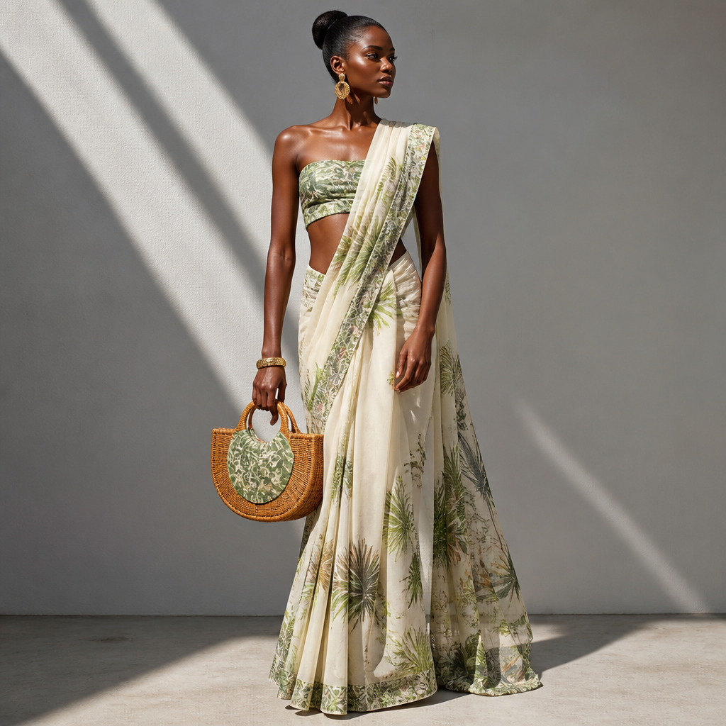 A Female Accessories design, suitable for Summer. modernized saree. Nigeria fashion aesthetics.
photorealistic fashion design, A Female Accessories design, suitable for Summer. modernized saree. Nigeria fashion aesthetics., just the design no text
