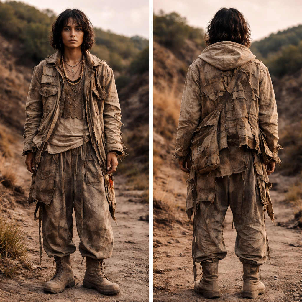 Unearthed
Outdoors-driven, earthy looks are recontextualised within a more design-led aesthetic, with a wabi-sabi quality being key.
Design strategies
Weathered, rustic aesthetics apply a connection with the elements, offering a direction for outdoors and utility themes
Uneven layering, irregular textures, proportion play and #RawEdges underpin this story, with non-conforming, size-inclusive silhouettes key for genderless ranges
Soil, rocks and minerals influence colour, prints and texture. Extend this Earth-first approach to fabric choices prioritising GOTS-certified and GRS/RCS recycled cotton, natural fibre blends and FSC-certified Tencel lyocell
This story is also very much about resilience and resourcefulness, so experiment with #DeadstockDesign, creative mending and repairing
Ones to watch: Song for the Mute’s (Australia) The Desert Rose collection evokes the beauty and resilience found in harsh environments, embodying perseverance and growth. Pearled Ivory’s (US) deadstock leather jackets evoke natural landscapes. Kartik Research (India) uses Kantha stitch, hand block-printing, natural dyes and weaving in contemporary cuts for its ‘Indian Future Vintage’ styles
Relevant for: utility, outdoorwear, denim, outerwear, knitwear
songforthemute_1732862032_35...Song for the Mute
Unearthed
Outdoors-driven, earthy looks are recontextualised within a more design-led aesthetic, with a wabi-sabi quality being key.
Design strategies
Weathered, rustic aesthetics apply a connection with the elements, offering a direction for outdoors and utility themes
Uneven layering, irregular textures, proportion play and #RawEdges underpin this story, with non-conforming, size-inclusive silhouettes key for genderless ranges
Soil, rocks and minerals influence colour, prints and texture. Extend this Earth-first approach to fabric choices prioritising GOTS-certified and GRS/RCS recycled cotton, natural fibre blends and FSC-certified Tencel lyocell
This story is also very much about resilience and resourcefulness, so experiment with #DeadstockDesign, creative mending and repairing
Ones to watch: Song for the Mute’s (Australia) The Desert Rose collection evokes the beauty and resilience found in harsh environments, embodying perseverance and growth. Pearled Ivory’s (US) deadstock leather jackets evoke natural landscapes. Kartik Research (India) uses Kantha stitch, hand block-printing, natural dyes and weaving in contemporary cuts for its ‘Indian Future Vintage’ styles
Relevant for: utility, outdoorwear, denim, outerwear, knitwear
songforthemute_1732862032_35...Song for the Mute
, vintage style, show front and back