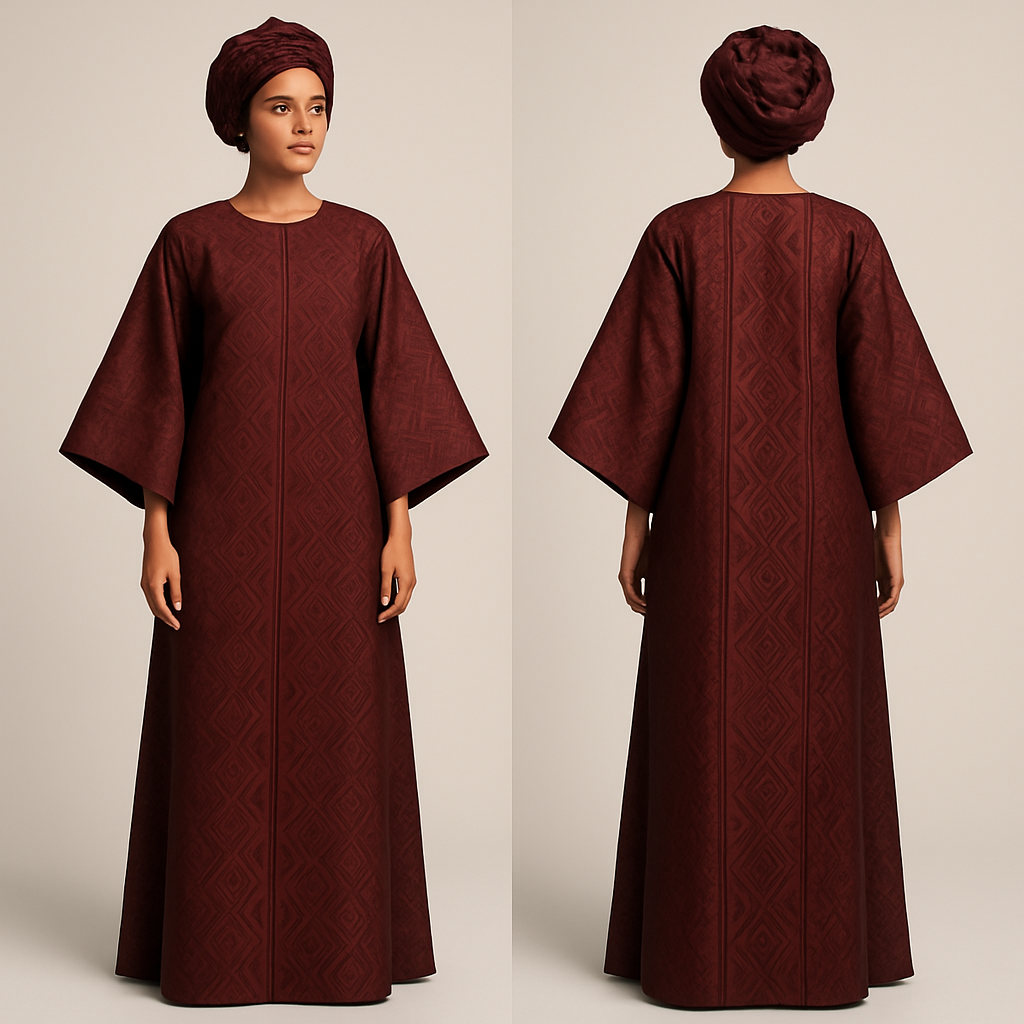 Create a shadda boubou for women that's the first of its kind, unique, classy, and sophisticated in design.
Create a shadda boubou for women that's the first of its kind, unique, classy, and sophisticated in design., show front and back