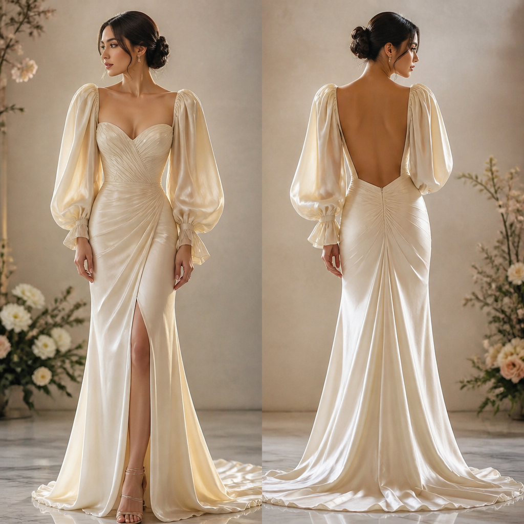 A Female Dress design, suitable for Summer. Buatkan saya dress untuk pernikahan dengan bagian belakang yang blacklist lalu pada bagian dada itu membentuk Dede yang membentuk dada lalu lengannya lengan balon. Indonesia fashion aesthetics.
photorealistic fashion design, A Female Dress design, suitable for Summer. Buatkan saya dress untuk pernikahan dengan bagian belakang yang blacklist lalu pada bagian dada itu membentuk Dede yang membentuk dada lalu lengannya lengan balon. Indonesia fashion aesthetics., just the design no text