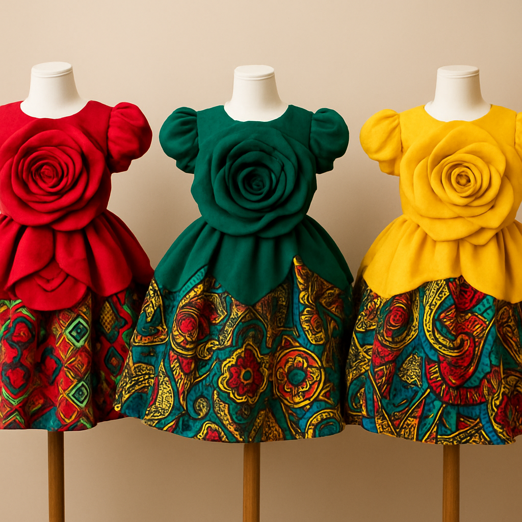 Children’s dresses that look like rose with colors like red, green, yellow with Ankara patches on it that looks fabulous, unique, and beautiful,
Children’s dresses that look like rose with colors like red, green, yellow with Ankara patches on it that looks fabulous, unique, and beautiful,