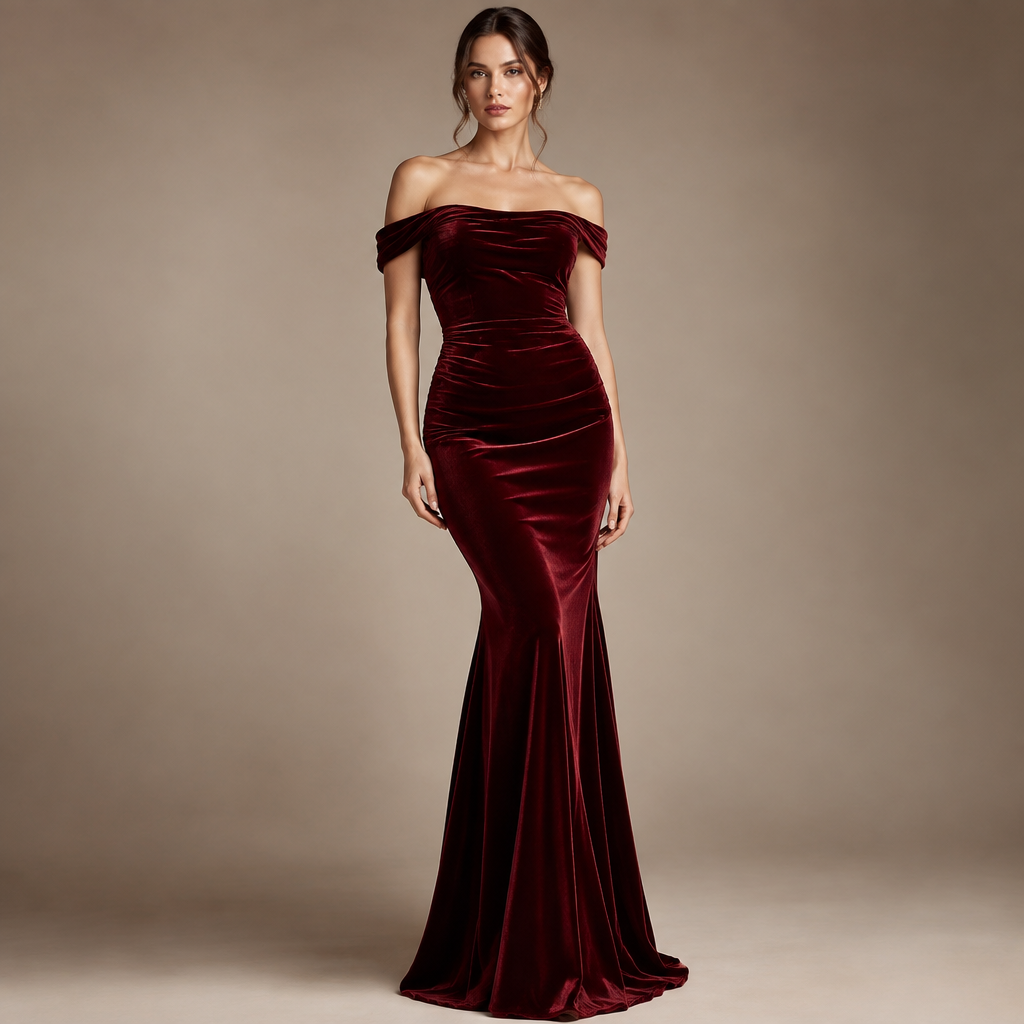 A Female Dress design, made of Velvet, with a sleek, smooth finish, with a Bodycon silhouette, for Date Night, suitable for Fall, in Haute Couture style, shown on a model with a slim figure. Abito da sera lungo fasciante spalla scoperta in velluto rosso scuro Present it as professional fashion catalogue photography: the garment is the subject, shown full-length with editorial styling, neutral posing and tasteful, non-suggestive framing.
photorealistic fashion design, A Female Dress design, made of Velvet, with a sleek, smooth finish, with a Bodycon silhouette, for Date Night, suitable for Fall, in Haute Couture style, shown on a model with a slim figure. Abito da sera lungo fasciante spalla scoperta in velluto rosso scuro Present it as professional fashion catalogue photography: the garment is the subject, shown full-length with editorial styling, neutral posing and tasteful, non-suggestive framing., haute_couture style, just the design no text
